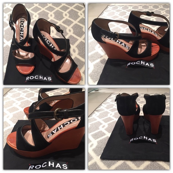 ROCHAS Black Suede Wedge Sandal. IT37.5 - Picture 5 of 5